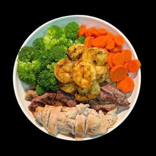 Costa Mesa Chicken Rotisserie With Shrimp and Steak Combo Plate Called Chixy Bomb